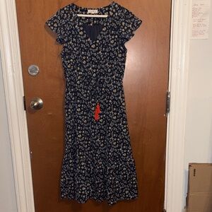 THML Navy Leopard  Midi Dress with Red Accent